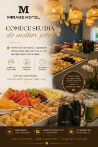 a sign for a cheese hotel with different types of food at Hotel Mirage in Alta Floresta
