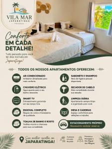 a flyer for a hotel room with two beds at Pousada Vila Mar Japaratinga in Japaratinga
