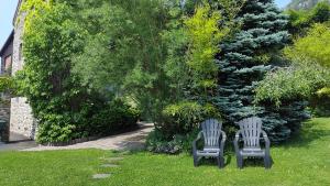 two chairs sitting in the grass in a garden at Le Clos de Saussac in Yssingeaux