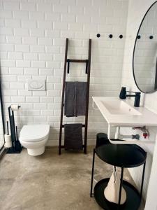 a bathroom with a toilet and a sink and a mirror at Villa Nooma Elvas in Elvas +24 photos