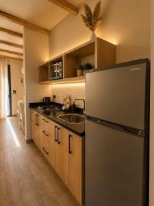 a kitchen with a refrigerator and a sink at La Hacienda Ras Sedr in Ras Matarma