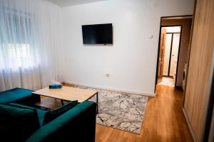 a living room with a couch and a table at Apartament Ritmului in Zalău