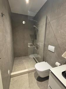 a bathroom with a shower and a toilet at Casa Bol Old Town in Bol +69 photos