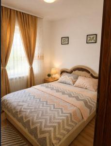 a bedroom with a large bed and a window at Shangai apartman in Belgrade