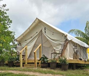a tent for a wedding with potted plants at Starlit Jasmine in Christiansted