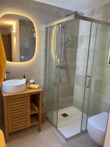 a bathroom with a shower and a sink at A Villa Rosa in Santa-Maria-di-Lota +21 photos