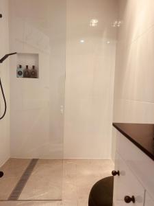 a shower with a glass door in a bathroom at The Berrima Vault House in Berrima +29 photos