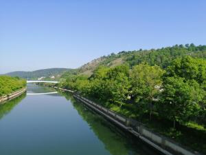 a view of a river with trees and a bridge at Einzelzimmer in Kelheim +2 photos
