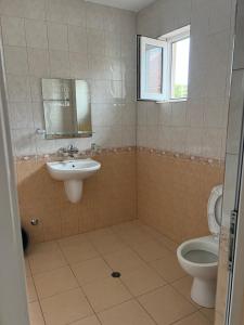 a bathroom with a sink and a toilet at Milchevi Guesthouse in Sozopol