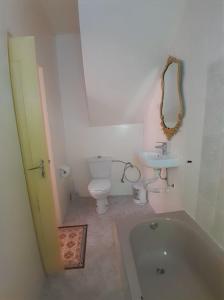 a bathroom with a tub and a toilet and a sink at San Marcelo De Tangier in Tangier