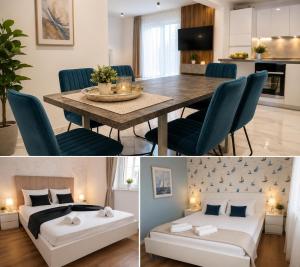 a kitchen and a dining room with a table and chairs at Mare Nostrum Suite in Vir