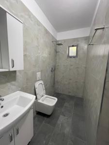 a bathroom with a toilet and a sink at Aparthotel Borsh in Borsh +6 photos