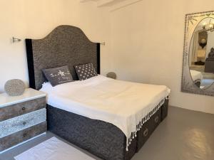a bedroom with a bed and a large mirror at La Villa Fafouille in Cavalaire-sur-Mer