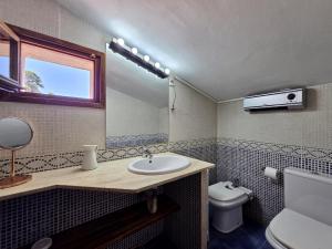 a bathroom with a sink and a toilet and a mirror at EVH137 Can Biel in Tossa de Mar