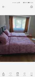 a bedroom with a large bed with a purple comforter at Tinohovska vila in Hadžići +2 photos