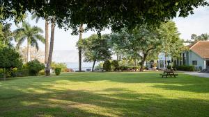 a park with a picnic table in the grass at Jacob Ohalo Kinneret in Kinneret
