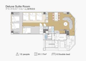 a floor plan of the deluxe suite room at Apartment Hotel 11 Dotonbori4 in Osaka