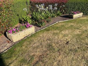 a garden with flowers and plants in a yard at Chambres Saint-Jamaises in Saint-James