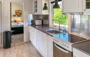 a kitchen with a sink and a microwave at 3 Bedroom Nice Home In Hals in Hals +10 photos