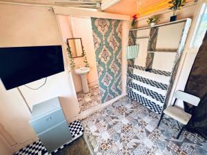 a room with a tv and a toilet in it at La española in Santo Domingo