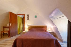 a bedroom with a large bed in an attic at Gîte l'anémone 6/7 personnes in Saint-Pierre-des-Tripiers