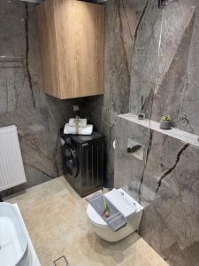 a bathroom with a toilet and a sink at Ancient Philippi Luxury Apt MKP in Krinídhes +27 photos