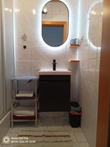 a bathroom with a sink and a mirror at Stanglwirt Frühstückspension in Göstling an der Ybbs +33 photos