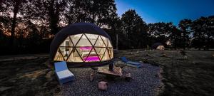 a small dome tent in a field with trees at Dôme Diem luxe climatisé in Lesterps
