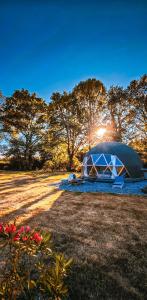 a tent in the middle of a field with trees at Dôme Diem luxe climatisé in Lesterps
