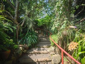 a path in a garden with an orange hose at Villa Rock Stop Falls Gigiri in Nairobi