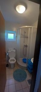 a bathroom with a shower and a toilet and a sink at Apartmani Maja in Pag +18 photos