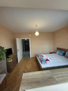 a bedroom with a large bed and a couch at Апартаменти Viviana in Plovdiv
