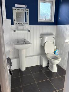 a bathroom with a toilet and a sink at Seashells - Chalet 25 in Greatstone