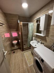 a bathroom with a sink and a toilet and a shower at Apartman JOVANA in Žabljak +22 photos