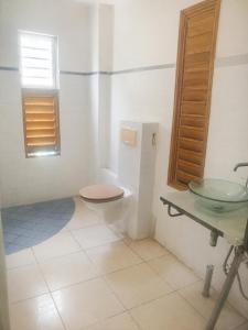 a bathroom with a sink and a toilet at Papaya Camping in Les Abymes