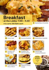 a collage of different breakfast dishes in a flyer at Parinda Hotel - near Benjakitti Park & Queen Sirikit National Convention Center in Bangkok