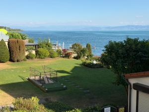 a view of a yard with a view of the ocean at Lakeside No 9 in Hagnau