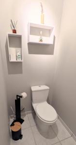 a bathroom with a white toilet in a room at Chambre la Belle Étape in Martinet