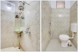 two pictures of a bathroom with a toilet and a shower at 6 CR Hotel Lucky Star CENTRAL BUS STOP in Aurangabad +26 photos
