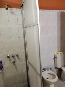 a bathroom with a shower and a toilet at La negrita in Villa Elisa