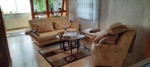 a living room with two chairs and a table at Fewo am Wasserrad in Ruhla