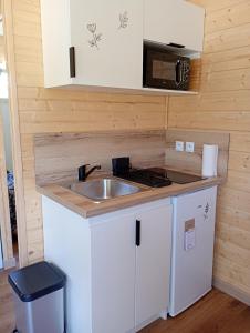 a small kitchen with a sink and a stove at Studio chalet indépendant in Égletons