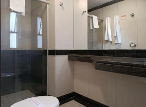 a bathroom with a toilet and a shower and a sink at Boulevard Express in Belo Horizonte