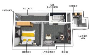a floor plan of a small bedroom with the descriptions at Albion Apartment by Klass Living Coatbridge in Coatbridge