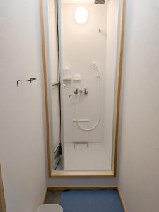 a mirror in a bathroom with a shower at おかえりヒュッテ in Komagane +5 photos