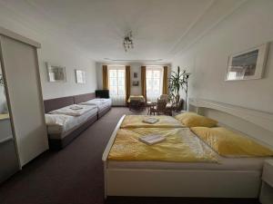 a hotel room with two beds in a room at ubytování U Šeniglů in Telč +12 photos