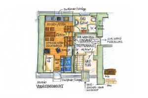 a drawing of a floor plan of a house at Nengshof Ferienapartment Vergissmeinnicht in Wißmannsdorf