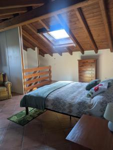 a bedroom with a large bed and a skylight at Monterosa Apartment in Morghengo