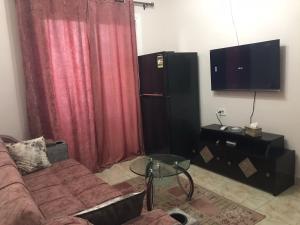 a living room with a couch and a flat screen tv at بورتوجولف portogolf in El Alamein