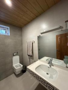 a bathroom with a sink and a toilet at The Elysian Villa in Murree +26 photos